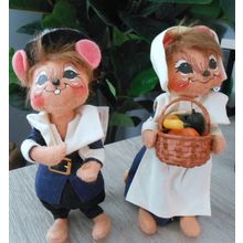 Annalee Doll Set For Thanksgiving Mr. & Mrs. Pilgrim Mouse 2005 Retired