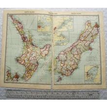 c1907 Harmsworth Plate No. 209-210 New Zealand, North & South Islands