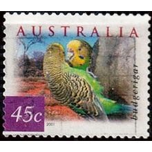 Australia 2001 Bird 45c Used P&S Stamp Budgerigar 12.5 Perf .