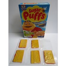 Quaker Sugar Puffs 2001 Footie Heroes Cereal Box & 5 Toy Revealers Set Sealed