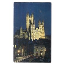 CANTERBURY CATHEDRAL AT NIGHT used vintage postcard 1966 postmark =