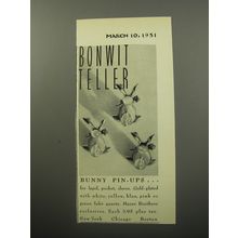 1951 Bonwit Teller Mazer Brothers Pins Ad - Bunny Pin-Ups