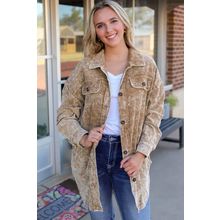 Khaki Vintage Distressed Mineral Wash Oversized Shacket