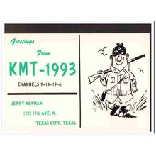 kmt-1993 jerry newman texas city tx 1960s cb qsl card vintage postcard