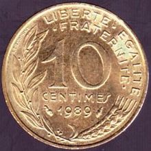 1989 France 10 Centimes Coin