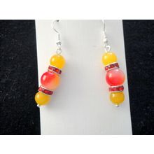 Stunning blended yellow & red crystal glass yellow calcite dangle earrings
