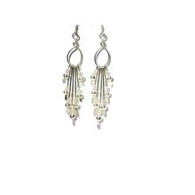 Sterling Silver Rainfall Coil and Beads Hoop Dangle Earrings