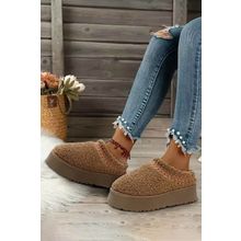 Chestnut Embroidered Sherpa Plush Thick Sole Winter Slippers