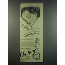 1949 Ovaltine Drink Ad - For all-night sleep and all-day energy