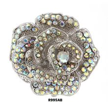 Finger Rings , Rose Charm w/ Rhinesones , Stretchable, AB Color - RN-R995AB