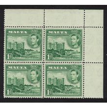 Malta Verdala Palace 1d green Corner Block of 4 1943 MNH SG#219a