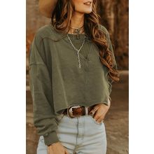 Green Drop Shoulder Cropped Sweatshirt