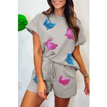 Gray Shiny Easter Bunny Patch Textured Short Outfit