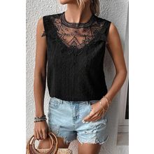 Black Guipure Lace Crochet Keyhole Back Tank Top