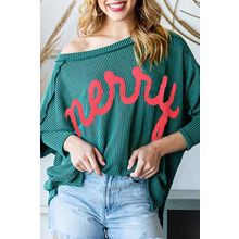 Skobeloff Merry Graphic Corded Batwing Sleeve Knit Top