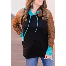 Black Western Print Color Block Plus Size Hoodie