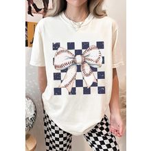 White Checkered Rugby Bowknot Graphic Crew T Shirt