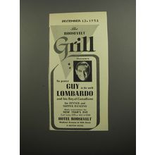 1952 Hotel Roosevelt Advertisement - Guy Lombardo - The Roosevelt Grill