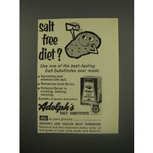 1956 Adolph's Salt Substitute Ad - Salt free diet?