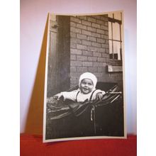 a HAPPY BABY IN A PRAM unused vintage photograph postcard #