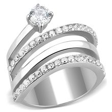 TK3254 - High polished (no plating) Stainless Steel Ring with AAA Grade CZ i...