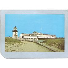 MA Nantucket Lighthouse Postcard Brant Point Light w/Large Vessel In Backg~556