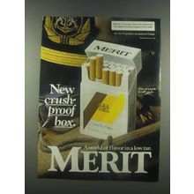 1985 Merit Cigarettes Ad - Crush-Proof Box