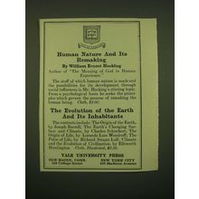 1918 Yale University Press Ad - Human Nature and its remaking - W. hocking