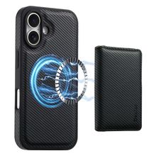 Denior Carbon Fiber Texture Leather Card Bag MagSafe Phone Case, For iPhone 16 P