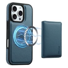 Denior Carbon Fiber Texture Leather Card Bag MagSafe Phone Case, For iPhone 16 P