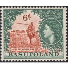 Basutoland QEII 1954 6d Chestnut & Grey Green Mounted Mint MM SG 48 stamp lesiba