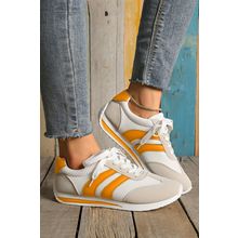 Yellow Color Block Patchwork Breathable Lace-up Sneakers