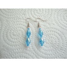 Handmade Turquoise, Faceted Glass Teardrop Bead, Drop Earrings. SP Ear-Wires.