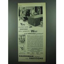 1931 Hauserman Partitions Ad - Wouldn't Build Immovable