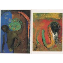 Redon Christ & The Serpent Blue Tunic 2x Painting Postcard s