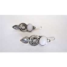 Set of 2 small white stone gray crystal metal hair barrette clip for fine thin