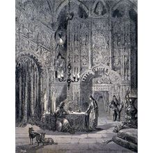 ENCHANTED CASTLE 1885 Gustave Doré - Don Quixote ANTIQUE ENGRAVING
