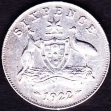 1922 Australia 1 Sixpence coin