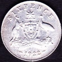 1922 Australia 1 Sixpence coin