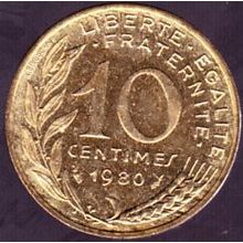 1980 France 10 Centimes Coin
