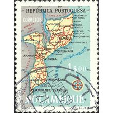 MOZAMBIQUE, Map of Mozambique, blue 1954, 1Esc