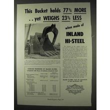 1947 Inland Steel Ad - Bucket Holds More Weighs Less
