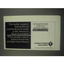 1991 American Heart Association Ad - The family suggests that memorial contribut