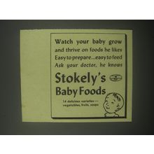 1940 Stokely's Baby Foods Ad - Watch your baby grow and thrive on foods he likes