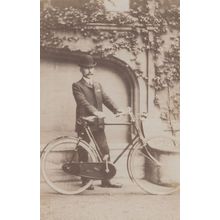 Antique Bicycle Cyclist Small Real Photo Old Postcard