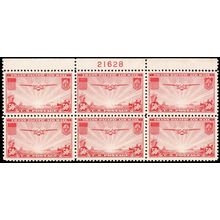 C22, Mint VF NH 50¢ Top Plate Block of Six Stamps ..** Stuart Katz