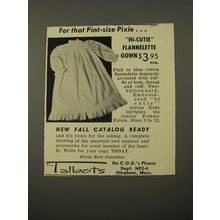 1954 Talbots Hi-Cutie Flannelette Gown Ad - For that pint-size pixie