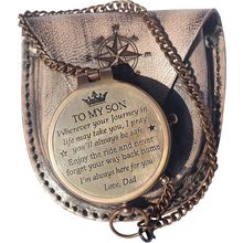 Brass Engrved Compass for Men, Pocket Compass with Leather Case, Antique Handmad
