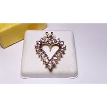 Estate 2ctw Round Bright Pink CZ 1 1/8" Open Heart 10Kt Yellow Gold Pendant22573