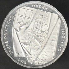 1990 J Germany 10 Mark Silver Coin 800th Ann Teutonic Order
